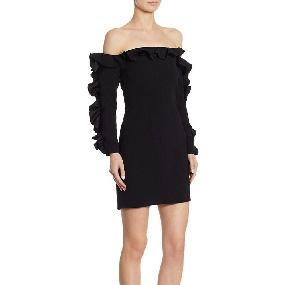 Cinq A Sept Rosemarie Ruffled Off-The-Shoulder Mini Black